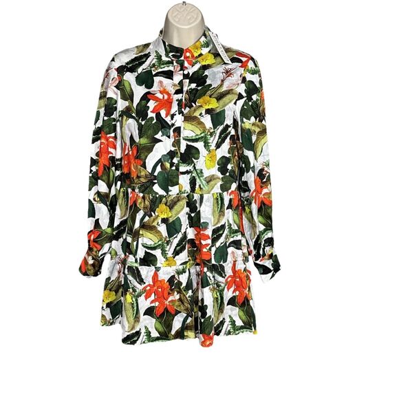 NWT Alice + Olivia Cailin Size XS Button Front Mini Dress in Tropical Sunrise - Picture 2 of 15